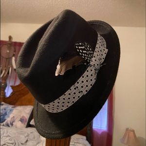 Black Fedora hat.